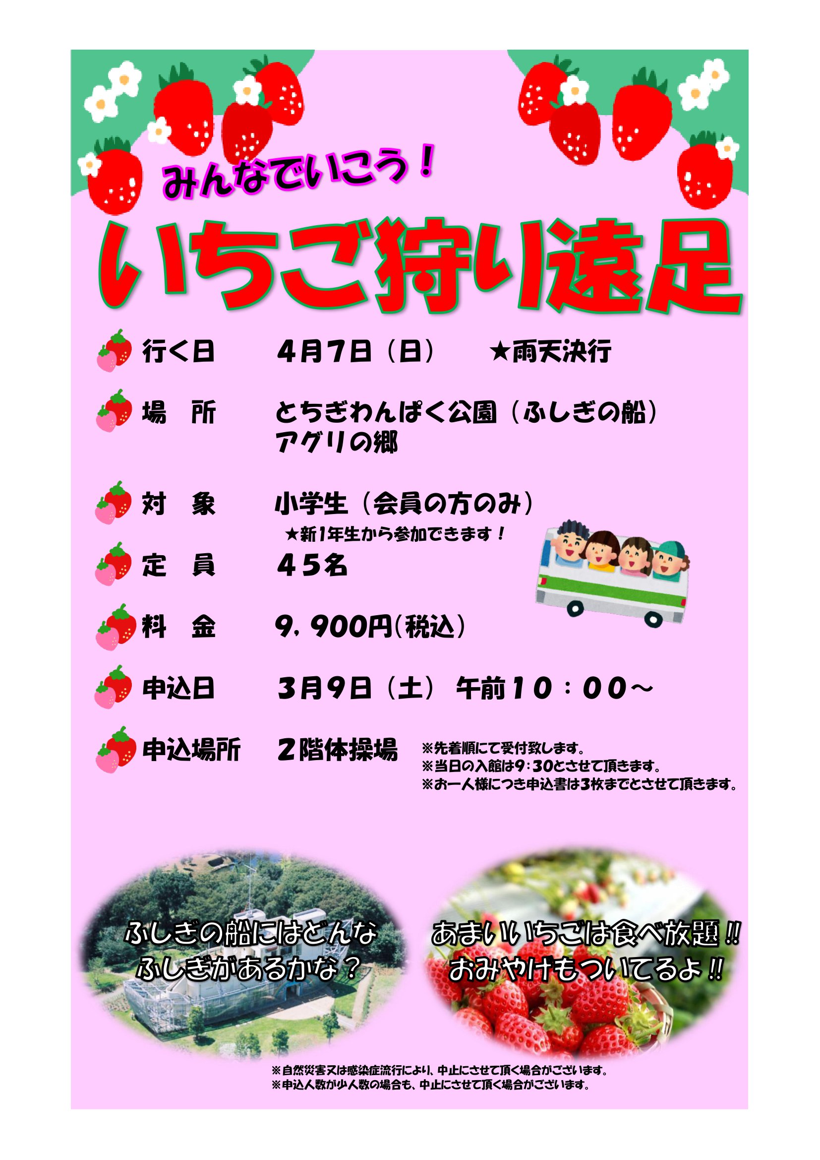 いちご狩り遠足のお知らせ | 東京ドルフィンクラブ 桜台スイミングスクール