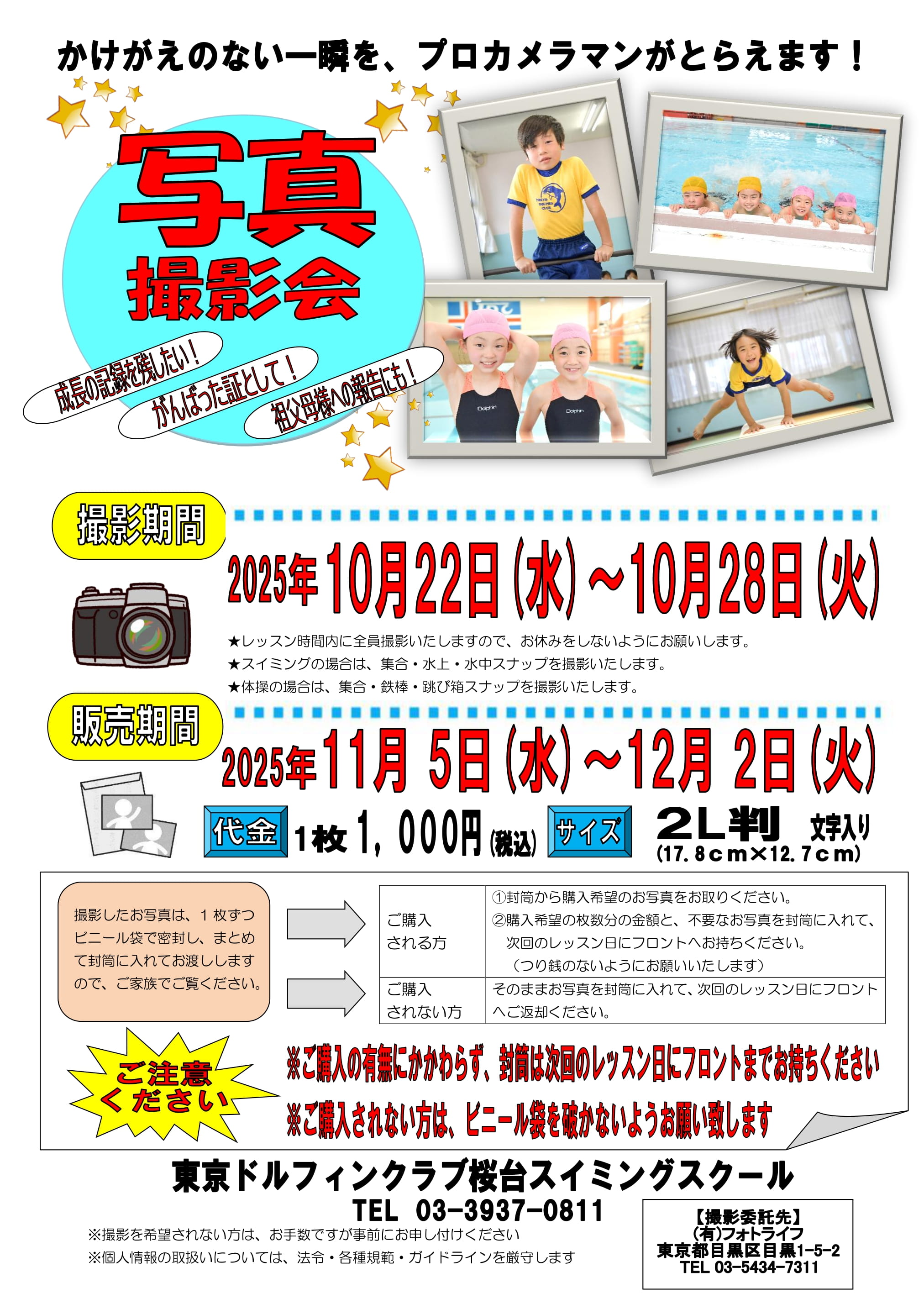 写真撮影会のご案内 | 東京ドルフィンクラブ 桜台スイミングスクール